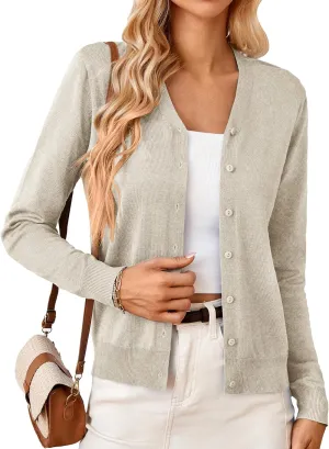 GRACE KARIN Women's Long Sleeve Button Down Vee Neck Classic Sweater Knit Cardigan