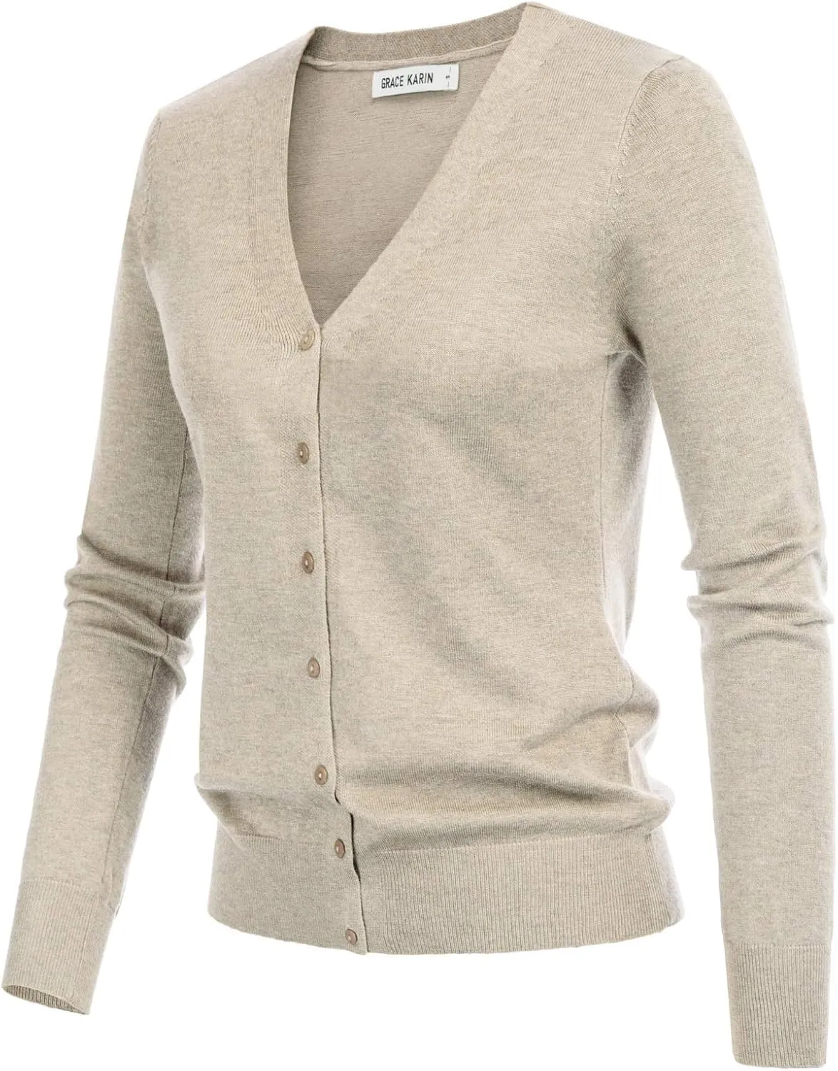 GRACE KARIN Women's Long Sleeve Button Down Vee Neck Classic Sweater Knit Cardigan