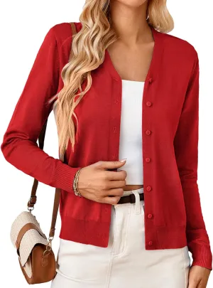 GRACE KARIN Women's Long Sleeve Button Down Vee Neck Classic Sweater Knit Cardigan