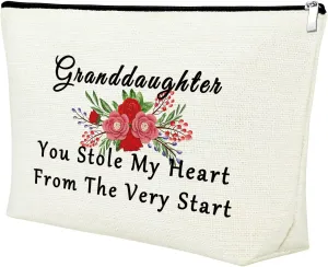Granddaughter Makeup Bag from Grandma, Grandmother, Grandpa, Grandfather, Nana - Birthday, Christmas, Wedding Gift - Cosmetic Travel Bag