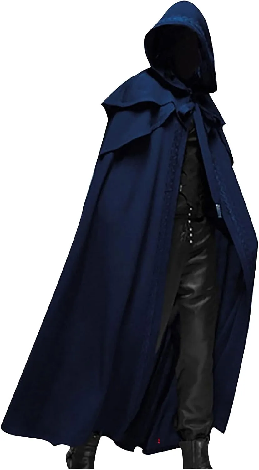 hhaappyy Men's Halloween Hooded Robe Cloak Full Length Cape Knight Fancy Cool Cosplay Costume Retro Gothic Hooded Cloak Capes