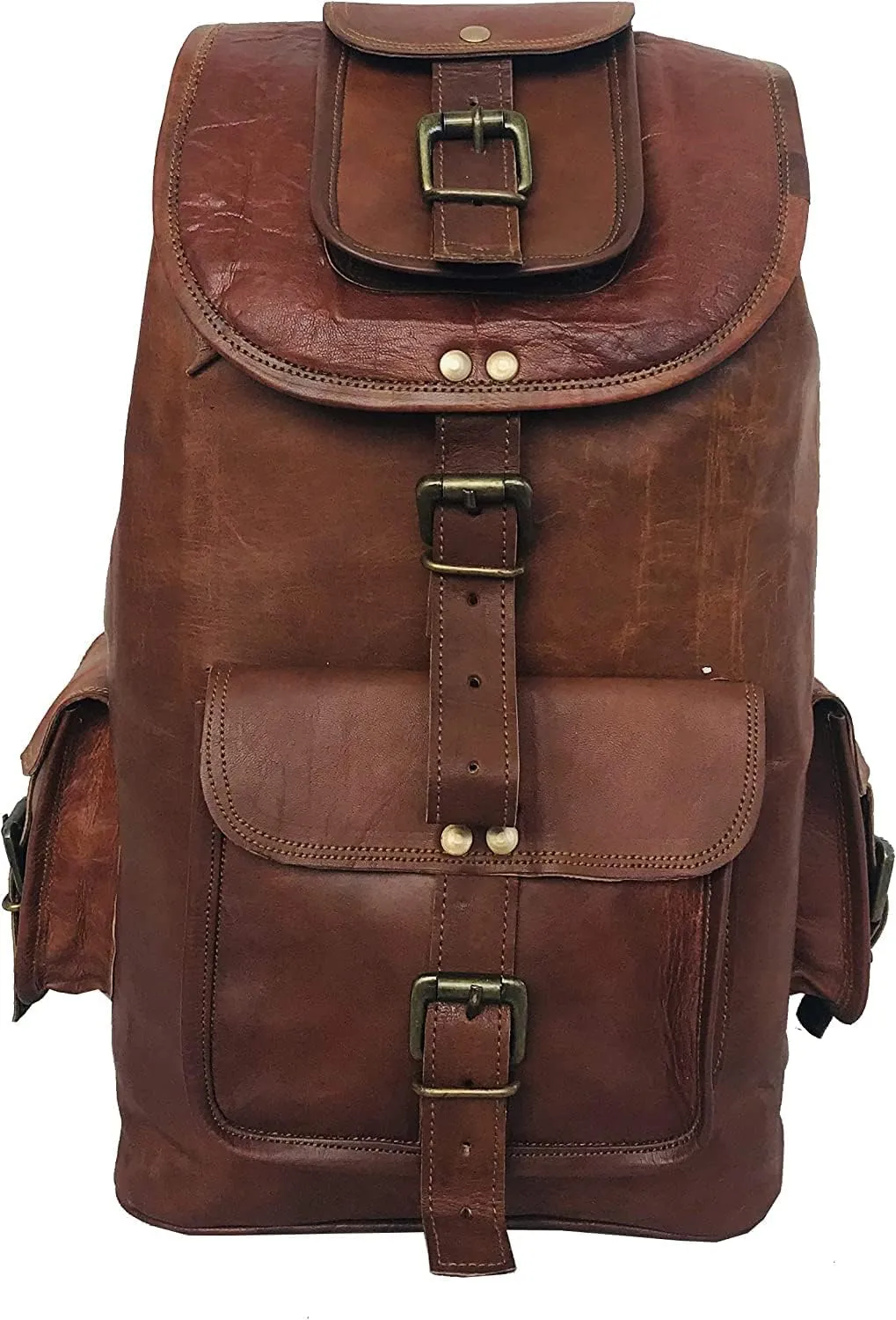 HLC 20" Genuine Leather Retro Rucksack Backpack College Bag Travel Backpack