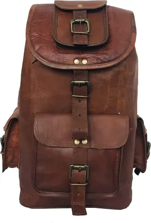 HLC 20" Genuine Leather Retro Rucksack Backpack College Bag Travel Backpack