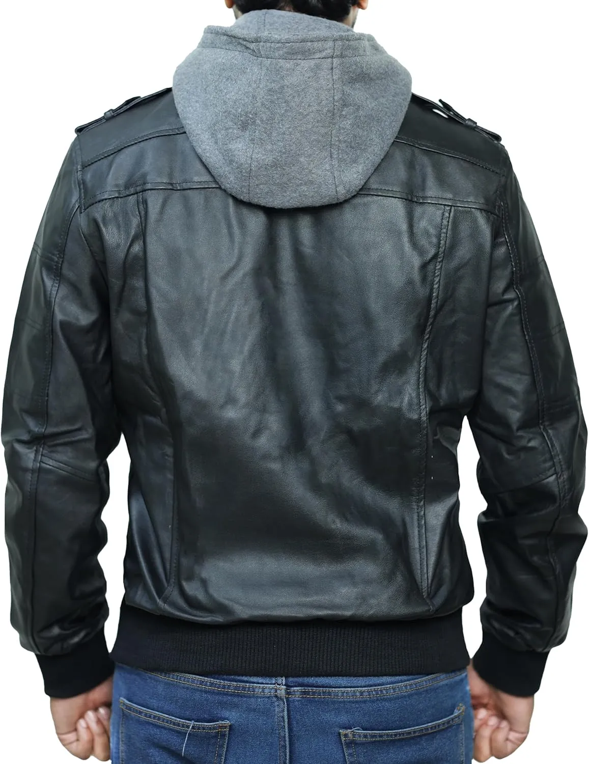 Hooded Leather Motorcycle Jacket Men - Bomber Leather Jackets For Men with Removable Hood