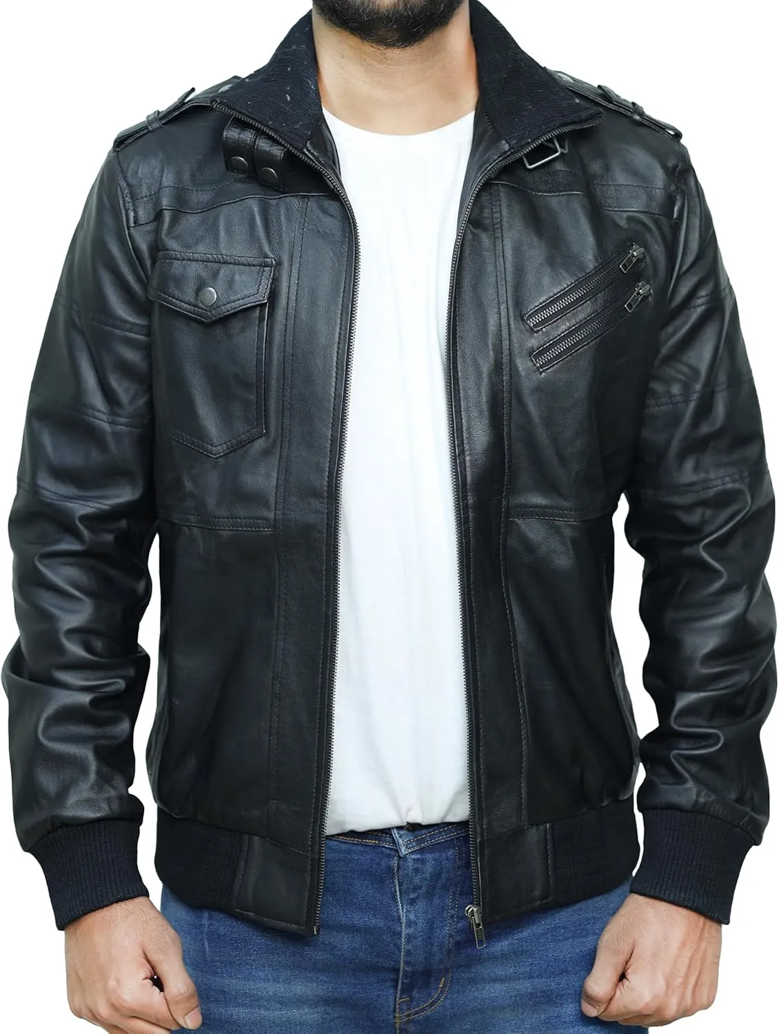 Hooded Leather Motorcycle Jacket Men - Bomber Leather Jackets For Men with Removable Hood