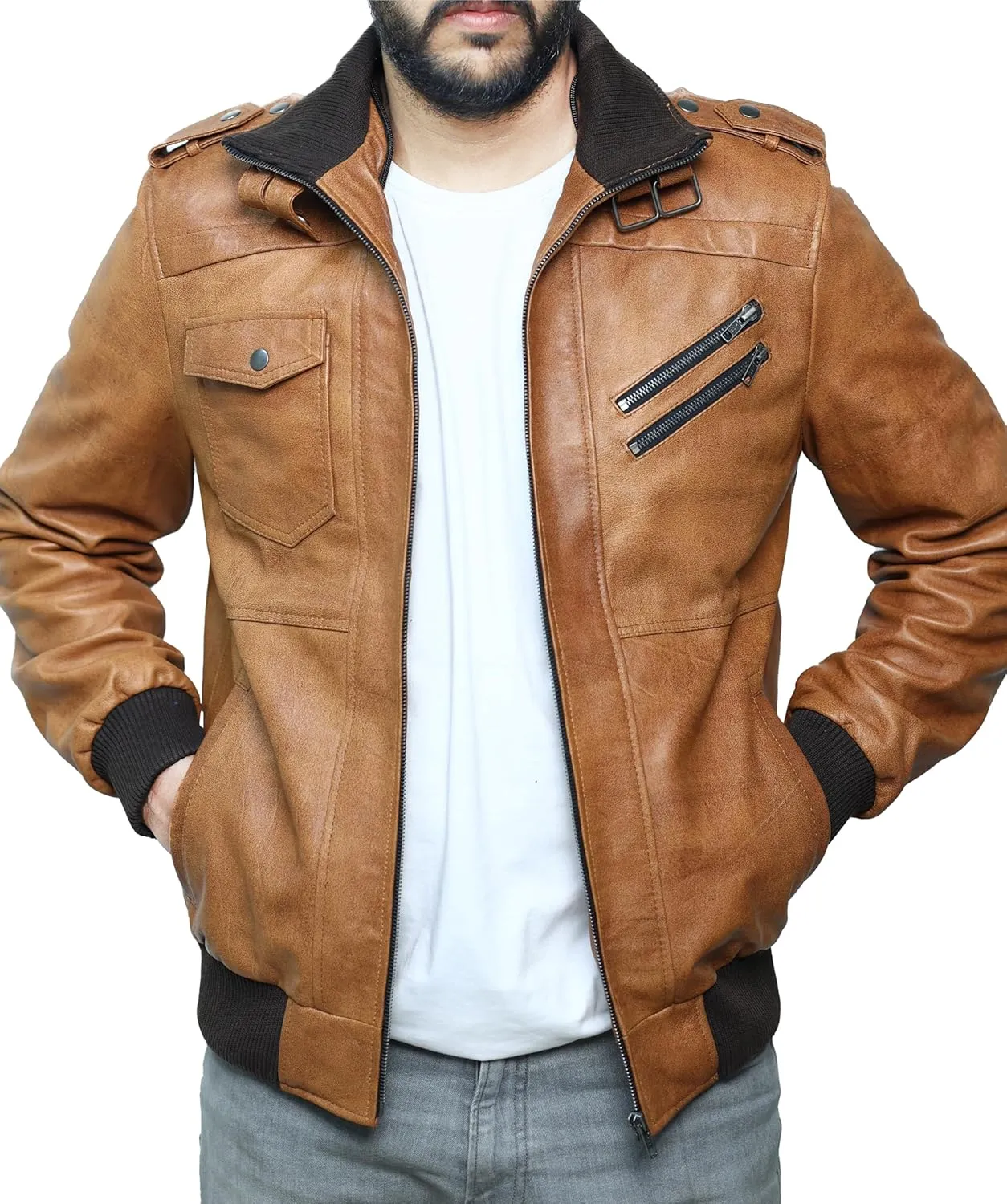 Hooded Leather Motorcycle Jacket Men - Bomber Leather Jackets For Men with Removable Hood