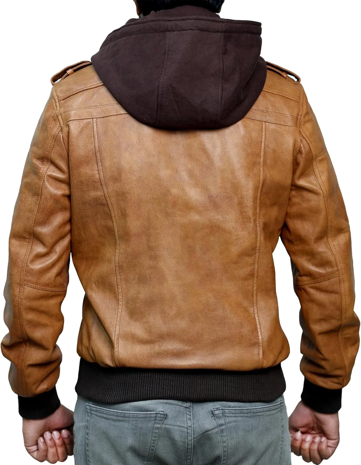 Hooded Leather Motorcycle Jacket Men - Bomber Leather Jackets For Men with Removable Hood