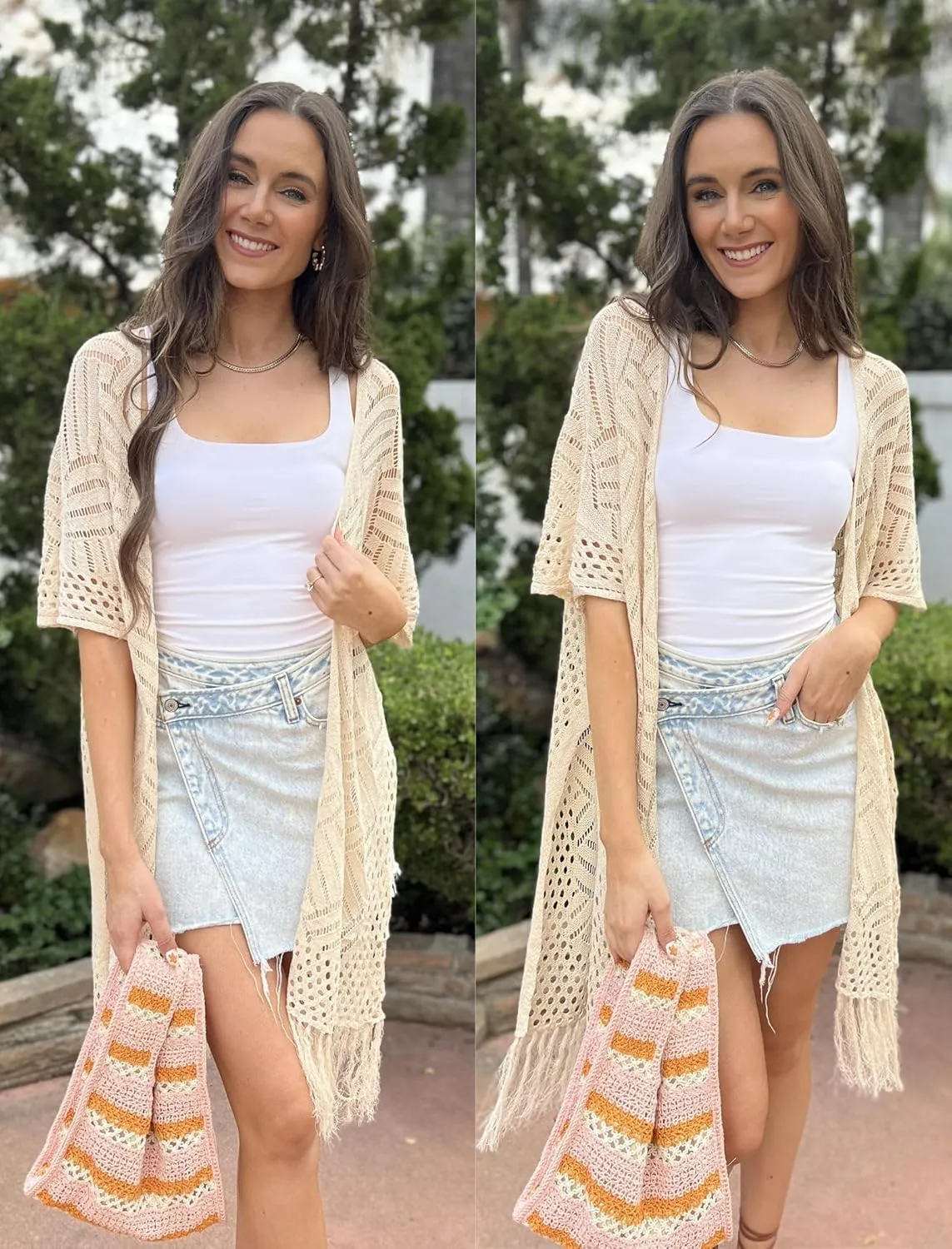 HOTOUCH Womens Knit Cardigan Open Front Outwear Hollow Out Crochet Tassel Lightweight Kimonos Sweater S-XXL