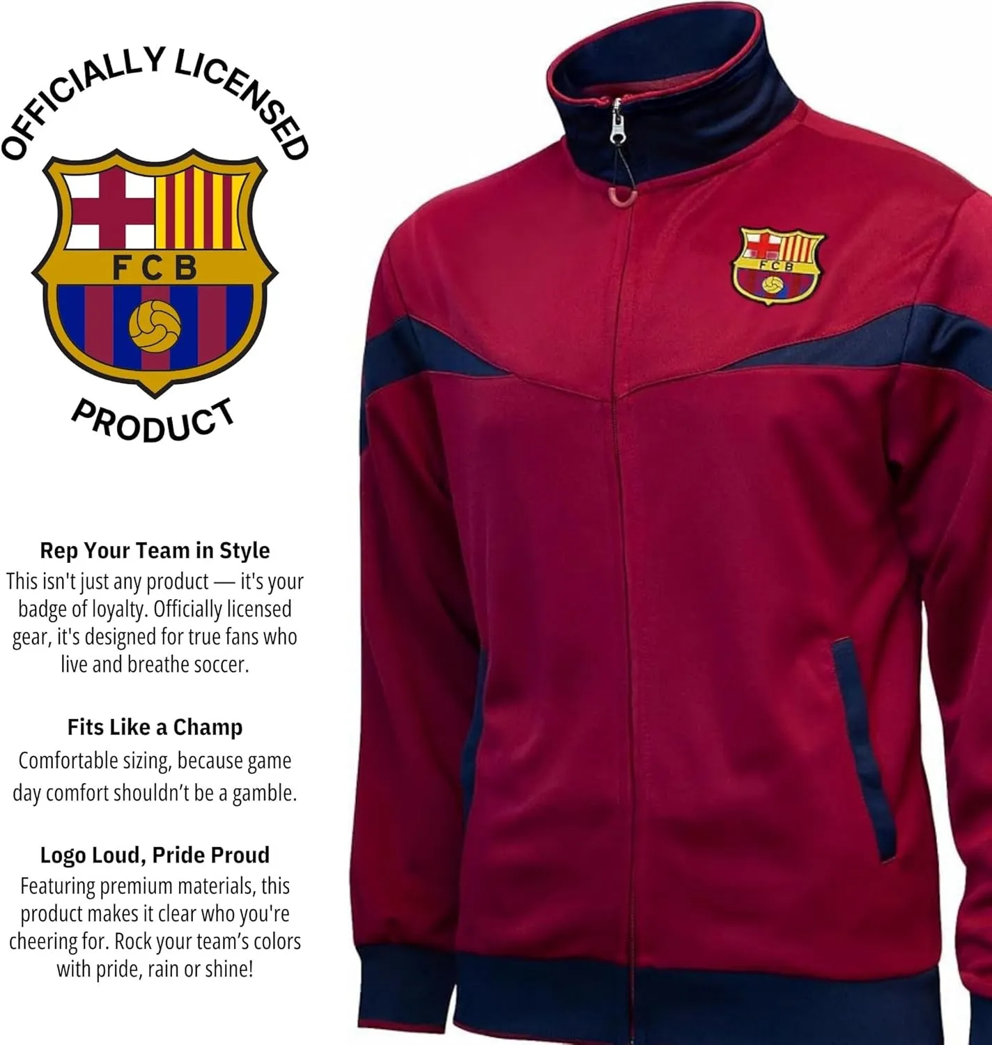Icon Sports Officially Licensed FC Barcelona Adult Soccer Zip-Up Warm Up Track Jacket