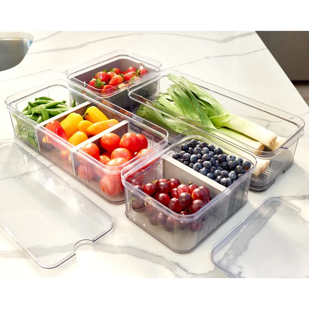 iDesign Crisp Plastic Fridge & Pantry Large Divided Bin, Clear