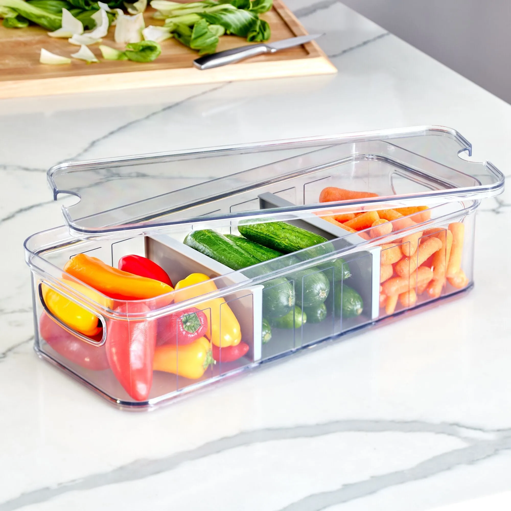 iDesign Crisp Plastic Fridge & Pantry Large Divided Bin, Clear