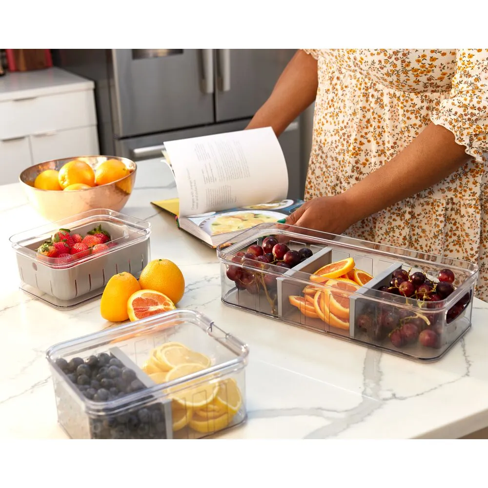 iDesign Crisp Plastic Fridge & Pantry Large Divided Bin, Clear