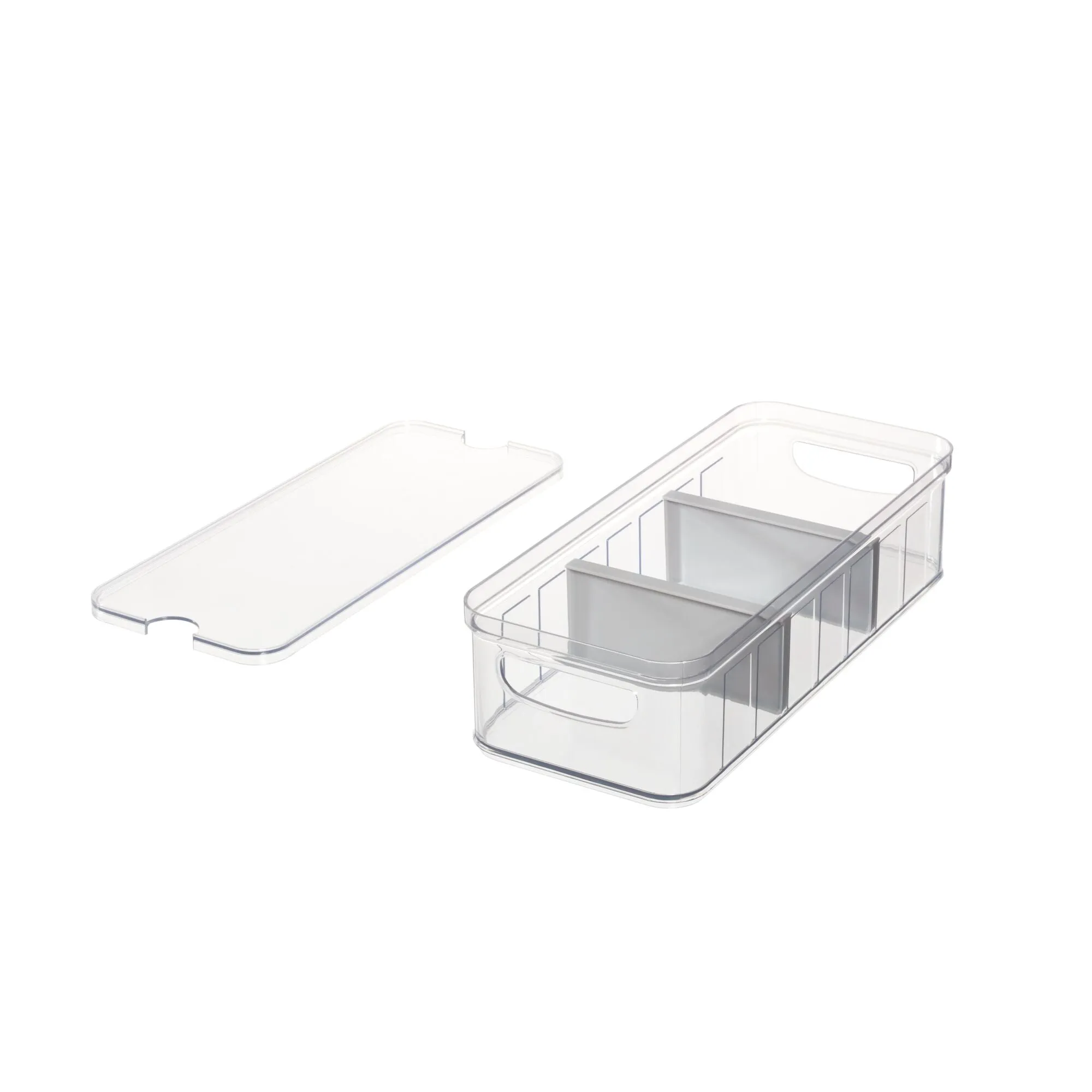 iDesign Crisp Plastic Fridge & Pantry Large Divided Bin, Clear