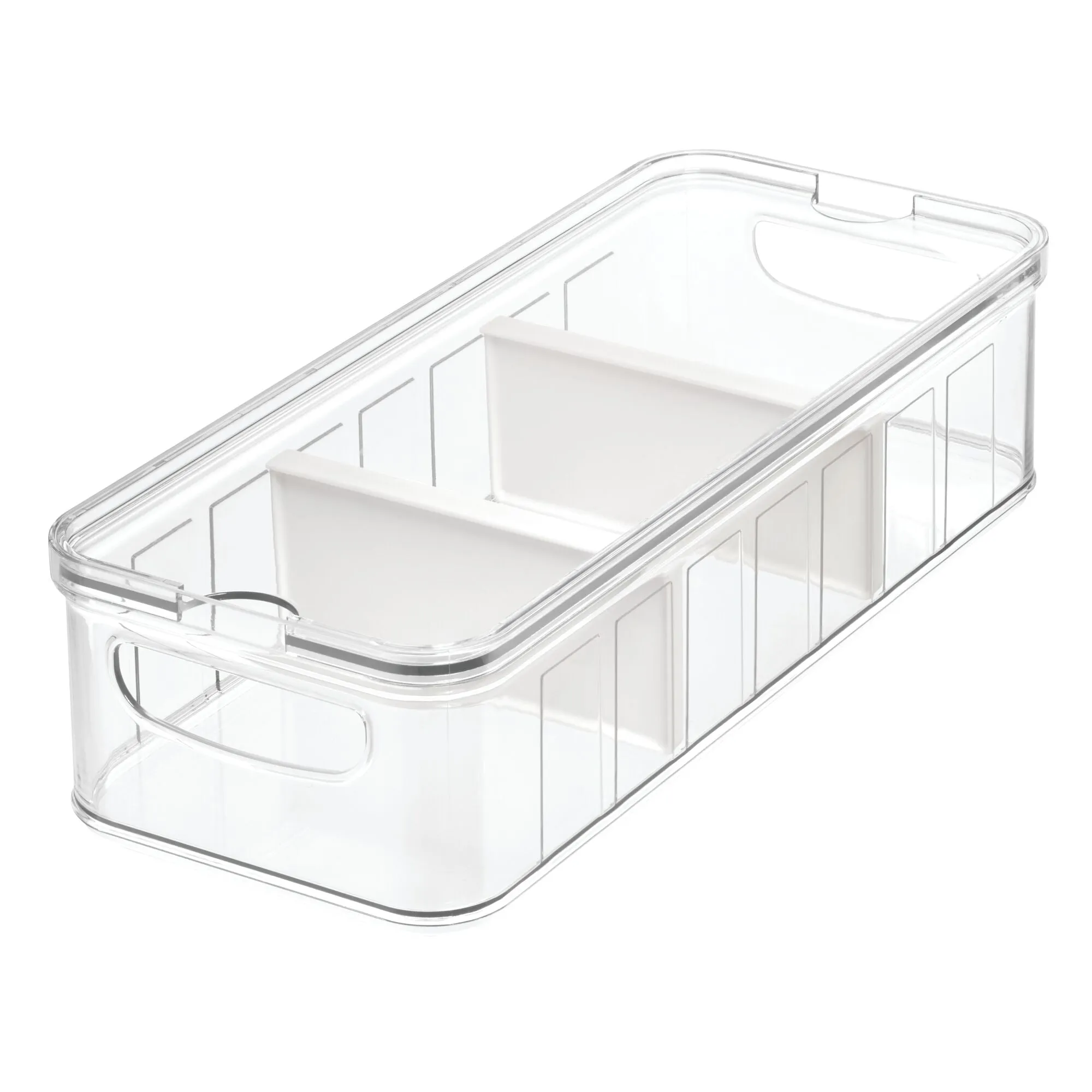 iDesign Crisp Plastic Fridge & Pantry Large Divided Bin, Clear