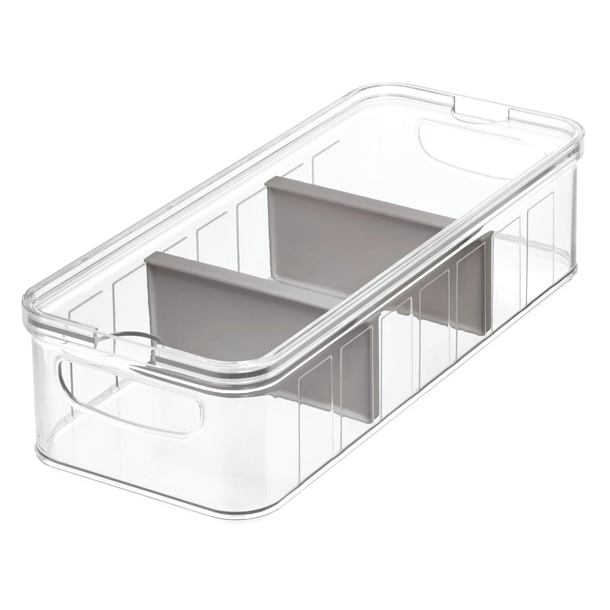 iDesign Crisp Plastic Fridge & Pantry Large Divided Bin, Clear