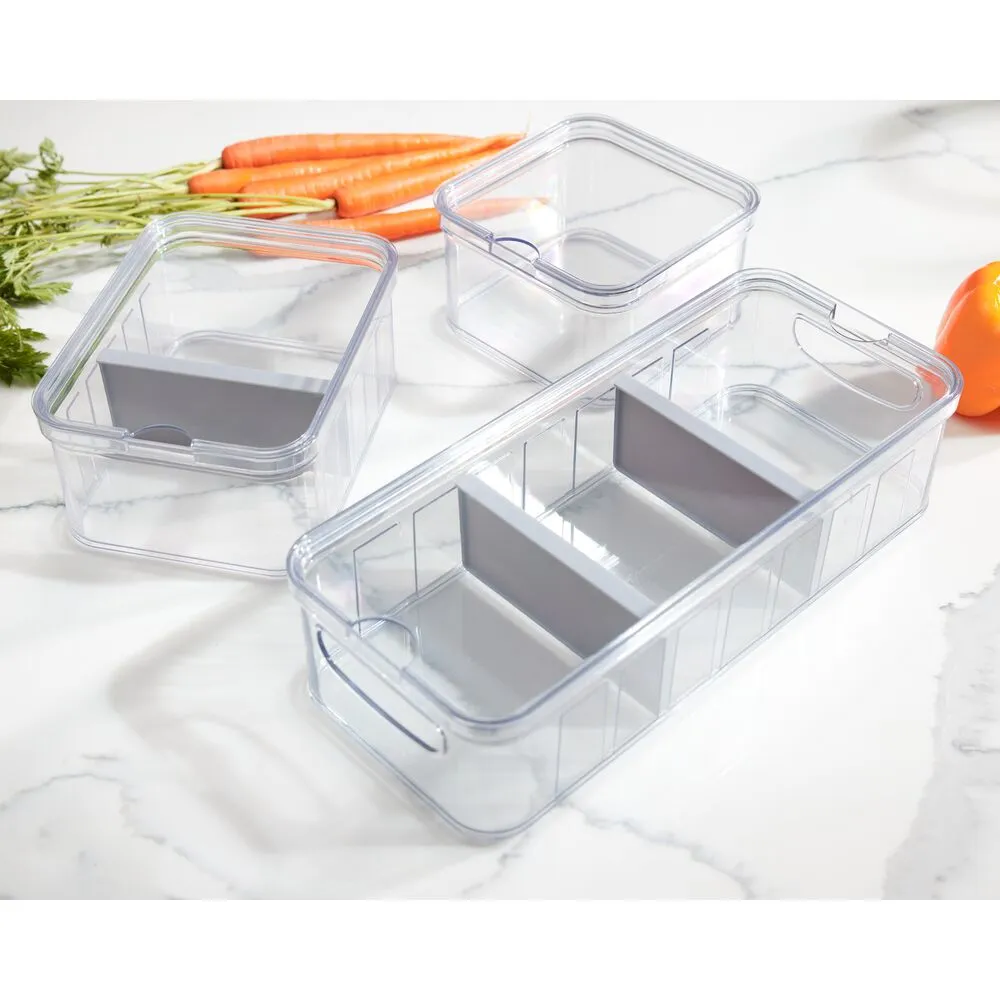 iDesign Crisp Plastic Fridge & Pantry Large Divided Bin, Clear