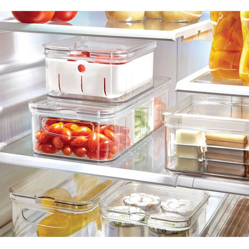 iDesign Crisp Plastic Fridge & Pantry Large Divided Bin, Clear