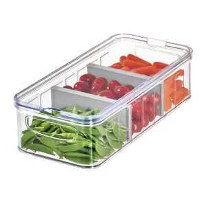 iDesign Crisp Plastic Fridge & Pantry Large Divided Bin, Clear