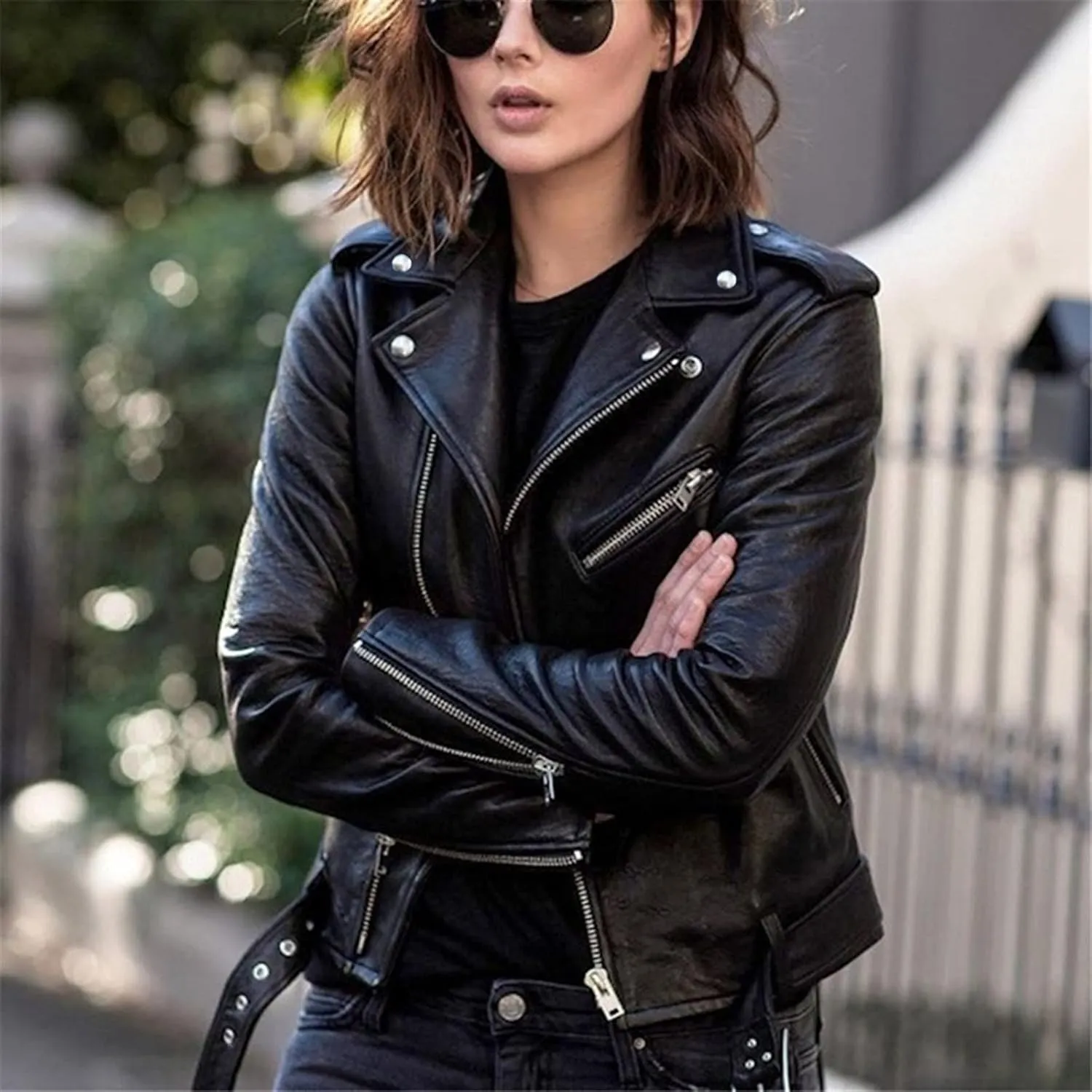 Jacket for Women's Faux Leather Cool Cropped Coat Fashion Fall Long Sleeve Zipper Slim Fitted Short Coat Jacket