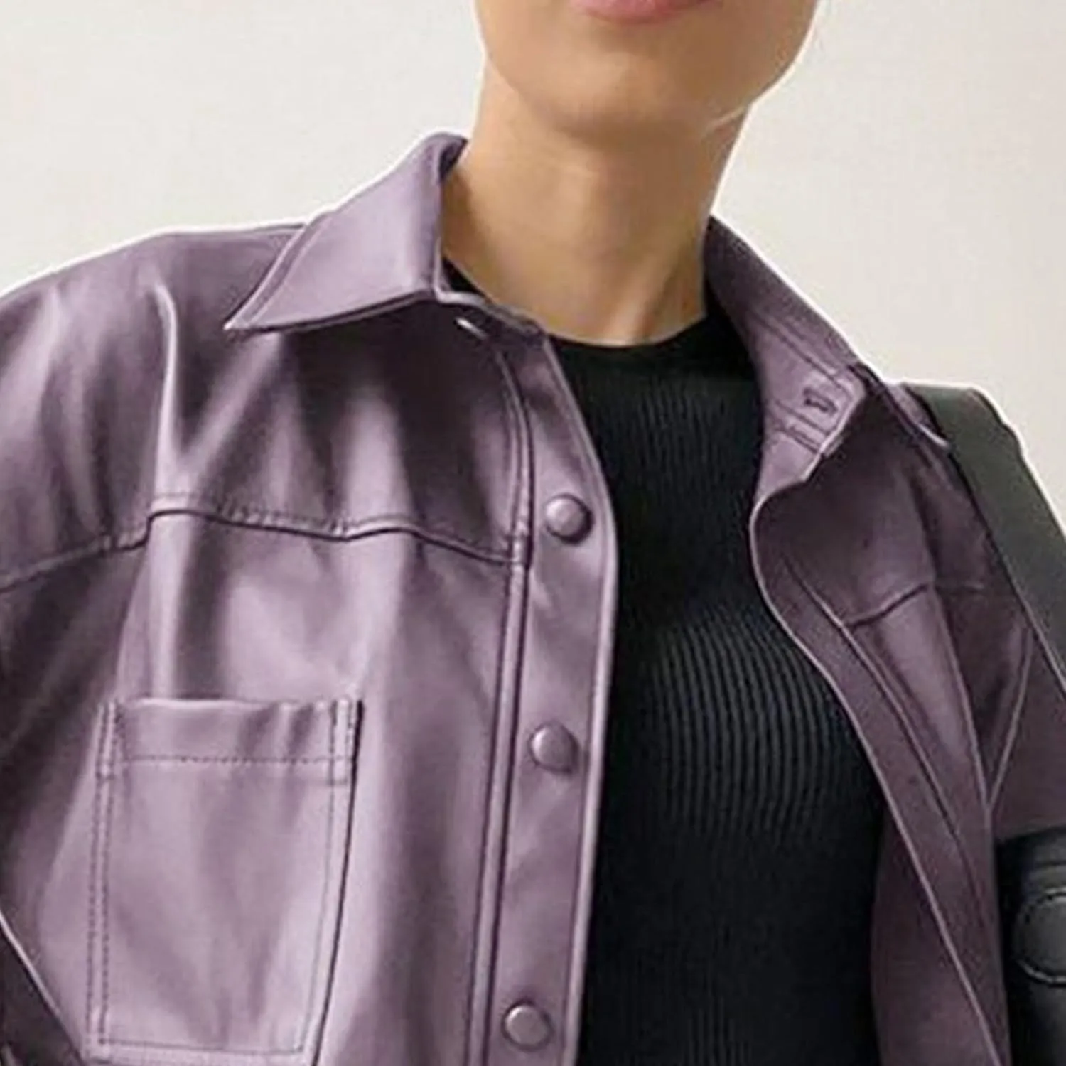 JEKE-DG Women's Button Down Loose Fit Outdoor Coat Classic Faux Leather Coat Jacket Lapel Lonf Sleeve Solid Outerwear