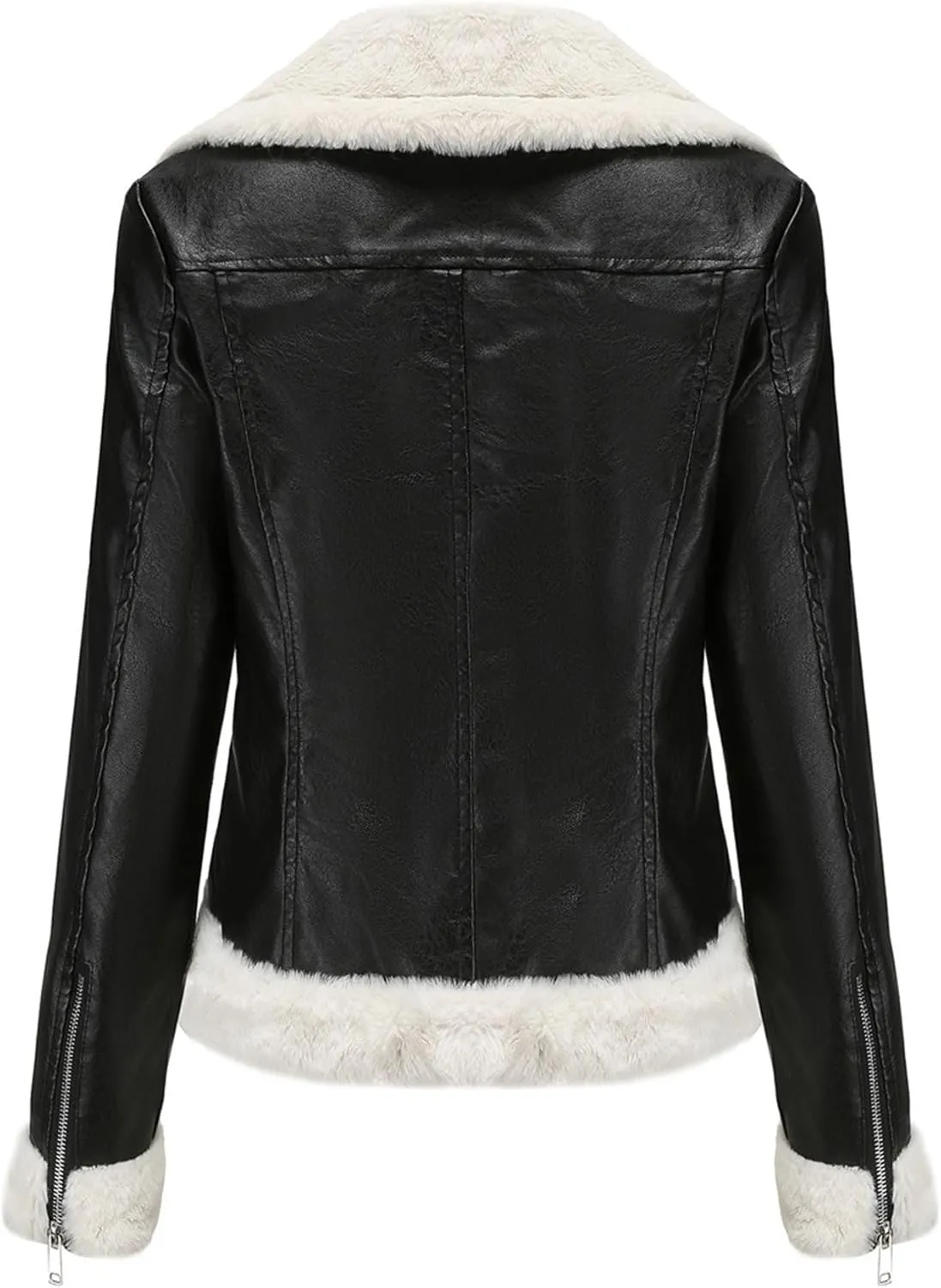 JEKE-DG Women's Lined Faux Leather Warm Coat Long Sleeve Slim Fit Casual Coat Jacket Asymmetrical Zip Comfort Winter Coats