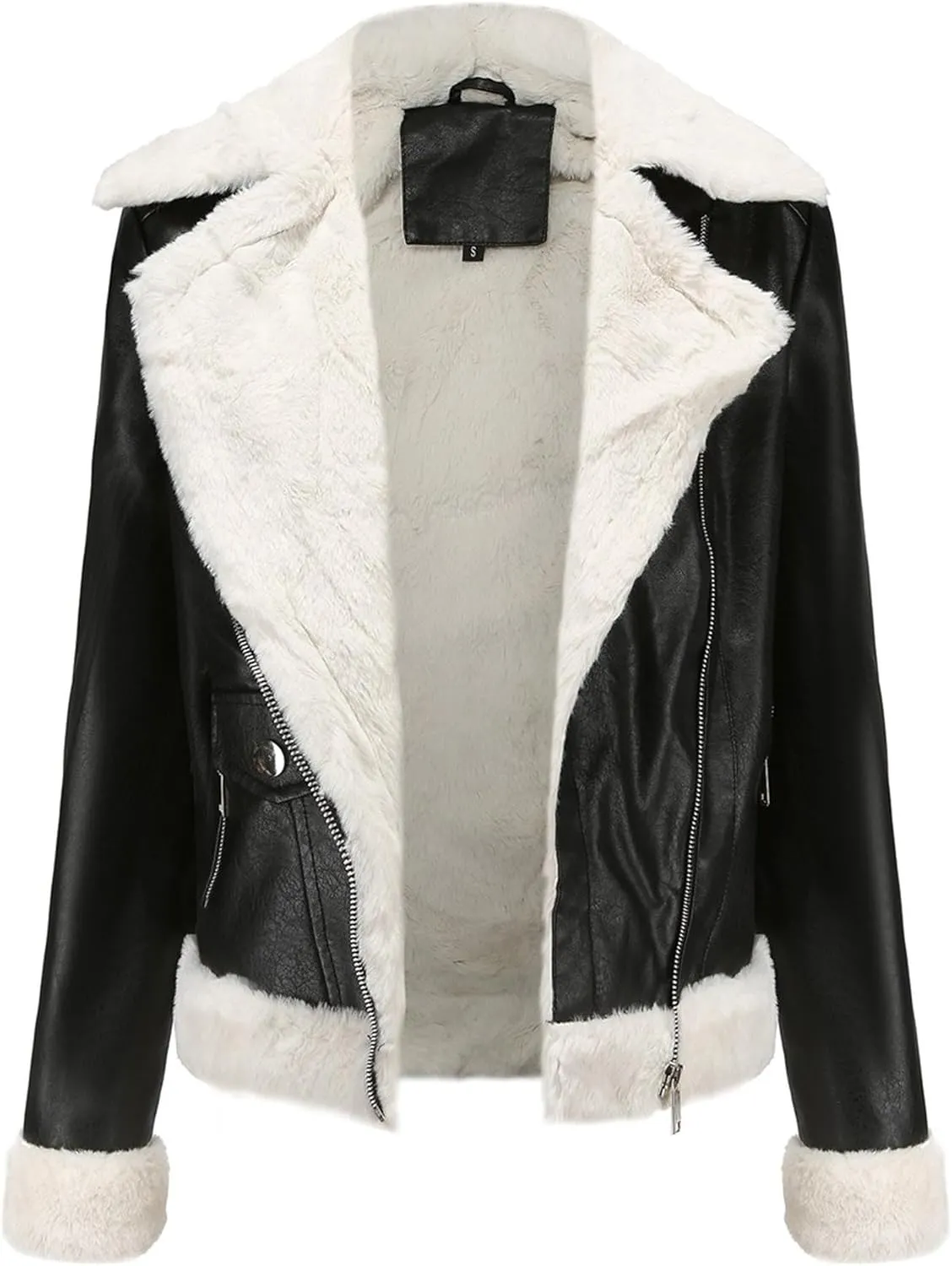 JEKE-DG Women's Lined Faux Leather Warm Coat Long Sleeve Slim Fit Casual Coat Jacket Asymmetrical Zip Comfort Winter Coats