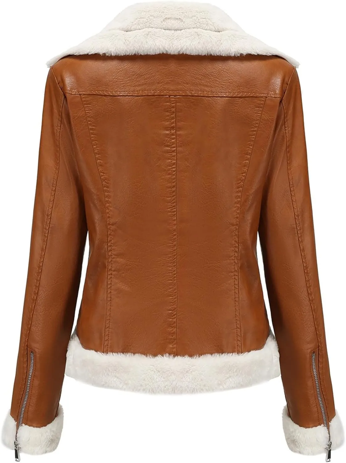 JEKE-DG Women's Lined Faux Leather Warm Coat Long Sleeve Slim Fit Casual Coat Jacket Asymmetrical Zip Comfort Winter Coats
