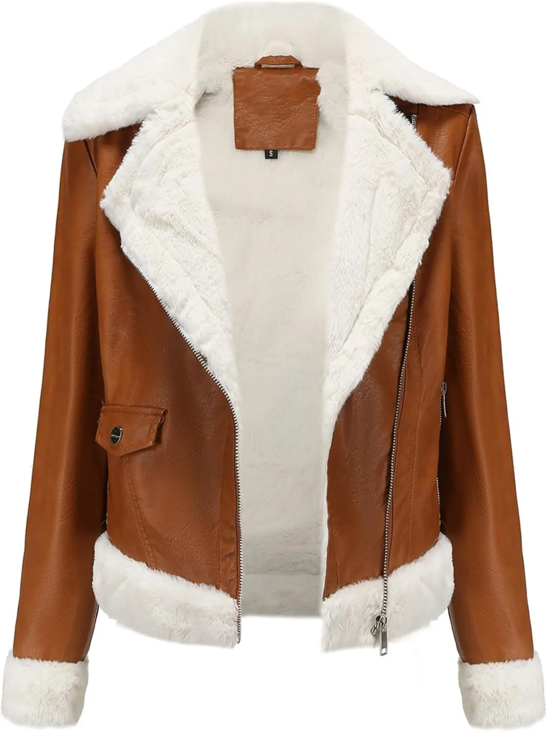 JEKE-DG Women's Lined Faux Leather Warm Coat Long Sleeve Slim Fit Casual Coat Jacket Asymmetrical Zip Comfort Winter Coats