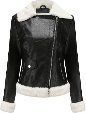 JEKE-DG Women's Lined Faux Leather Warm Coat Long Sleeve Slim Fit Casual Coat Jacket Asymmetrical Zip Comfort Winter Coats