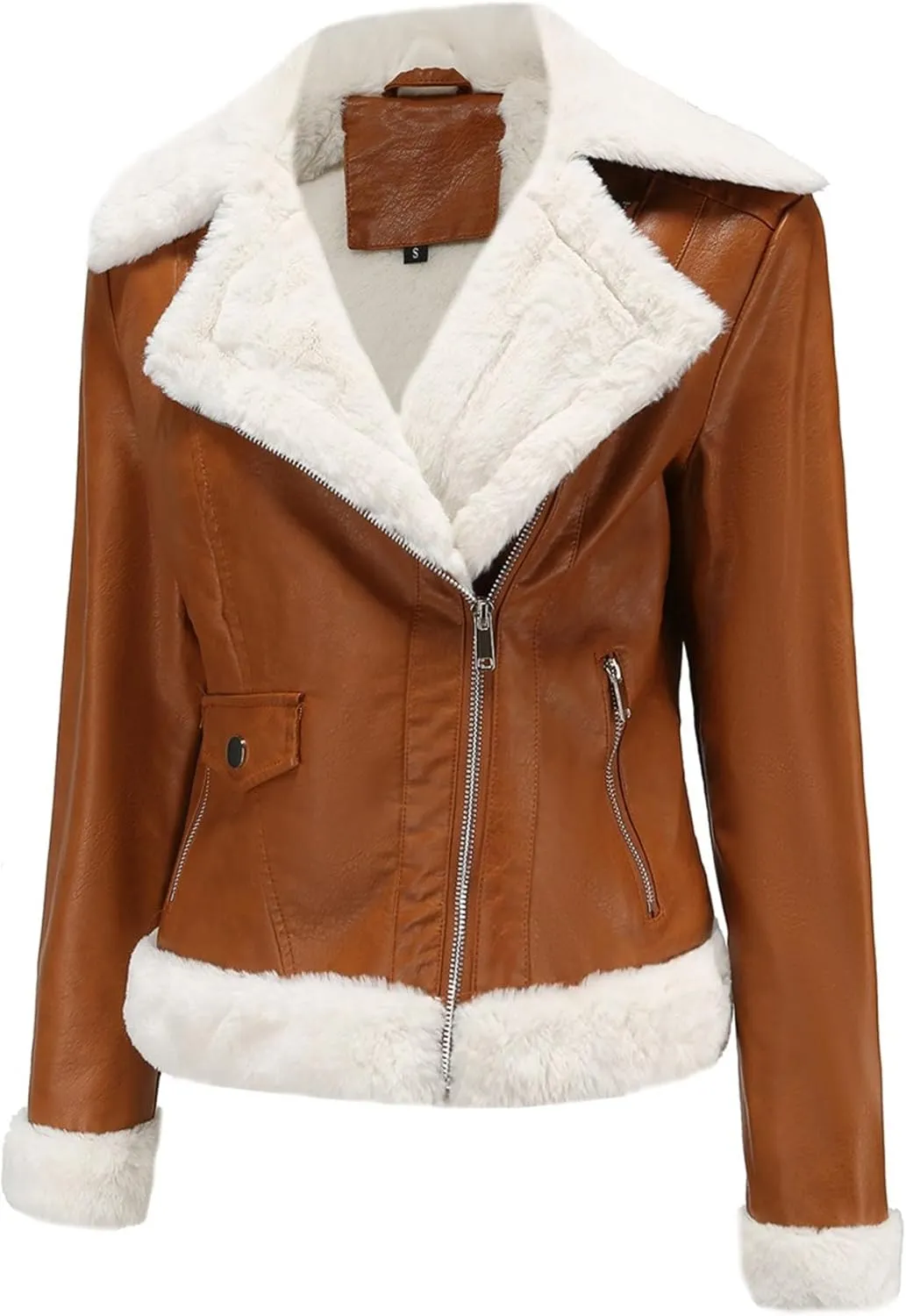JEKE-DG Women's Lined Faux Leather Warm Coat Long Sleeve Slim Fit Casual Coat Jacket Asymmetrical Zip Comfort Winter Coats