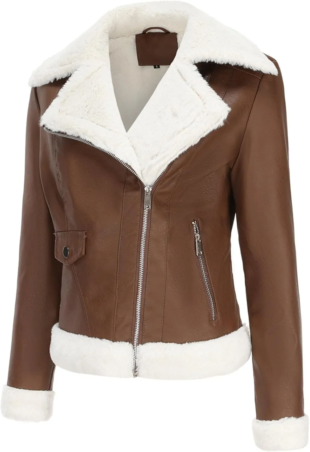 JEKE-DG Women's Lined Faux Leather Warm Coat Long Sleeve Slim Fit Casual Coat Jacket Asymmetrical Zip Comfort Winter Coats