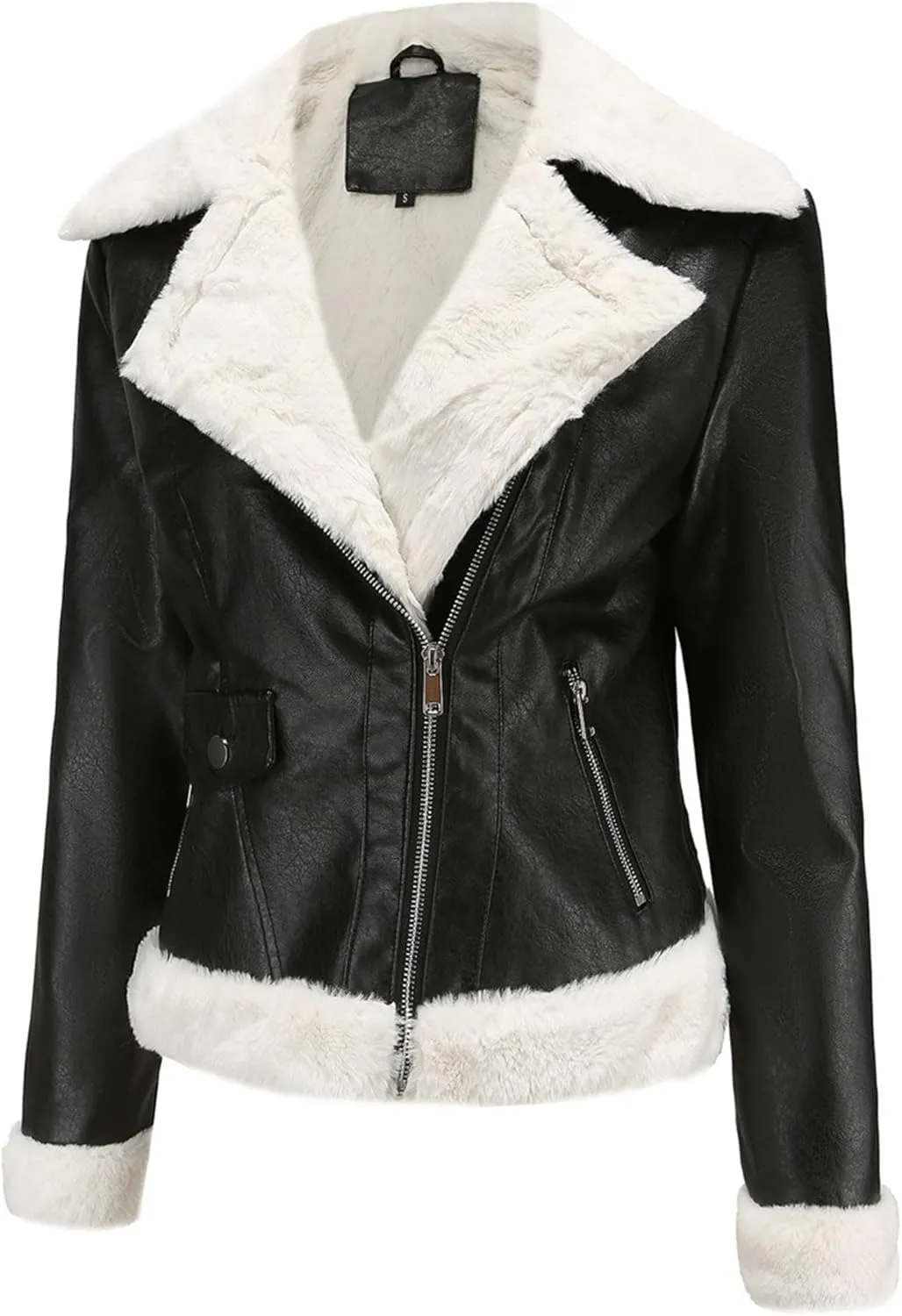 JEKE-DG Women's Lined Faux Leather Warm Coat Long Sleeve Slim Fit Casual Coat Jacket Asymmetrical Zip Comfort Winter Coats