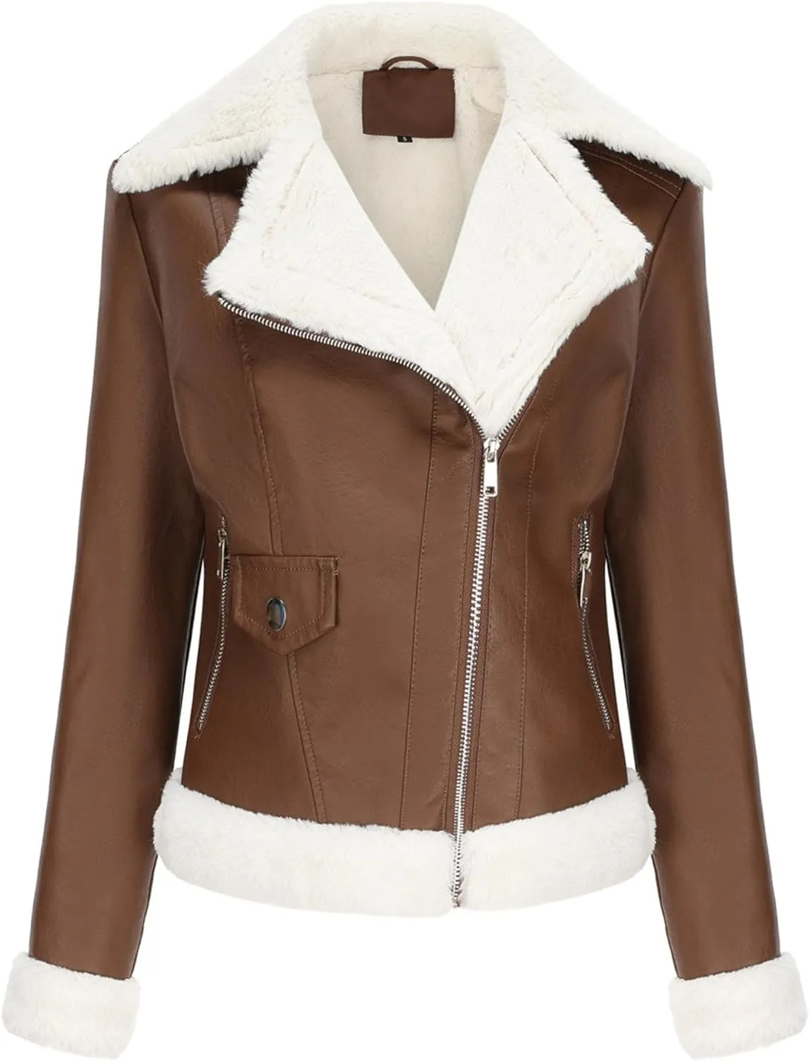 JEKE-DG Women's Lined Faux Leather Warm Coat Long Sleeve Slim Fit Casual Coat Jacket Asymmetrical Zip Comfort Winter Coats