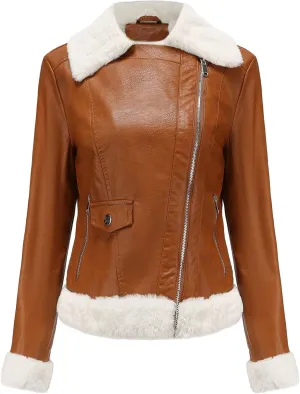JEKE-DG Women's Lined Faux Leather Warm Coat Long Sleeve Slim Fit Casual Coat Jacket Asymmetrical Zip Comfort Winter Coats