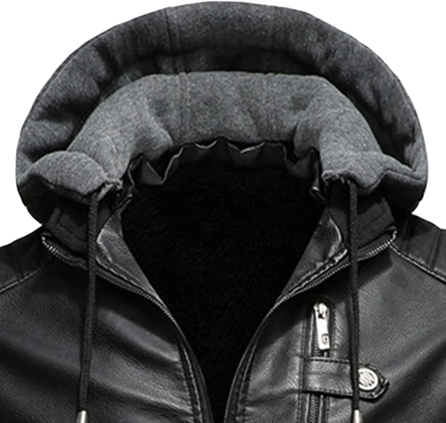 JEShifangjiusu Men'S Sheepskin Shearling Hooded PU Leather Padded Jacket Aviator Coat Winter Motorcycle Biker Bomber Jacket