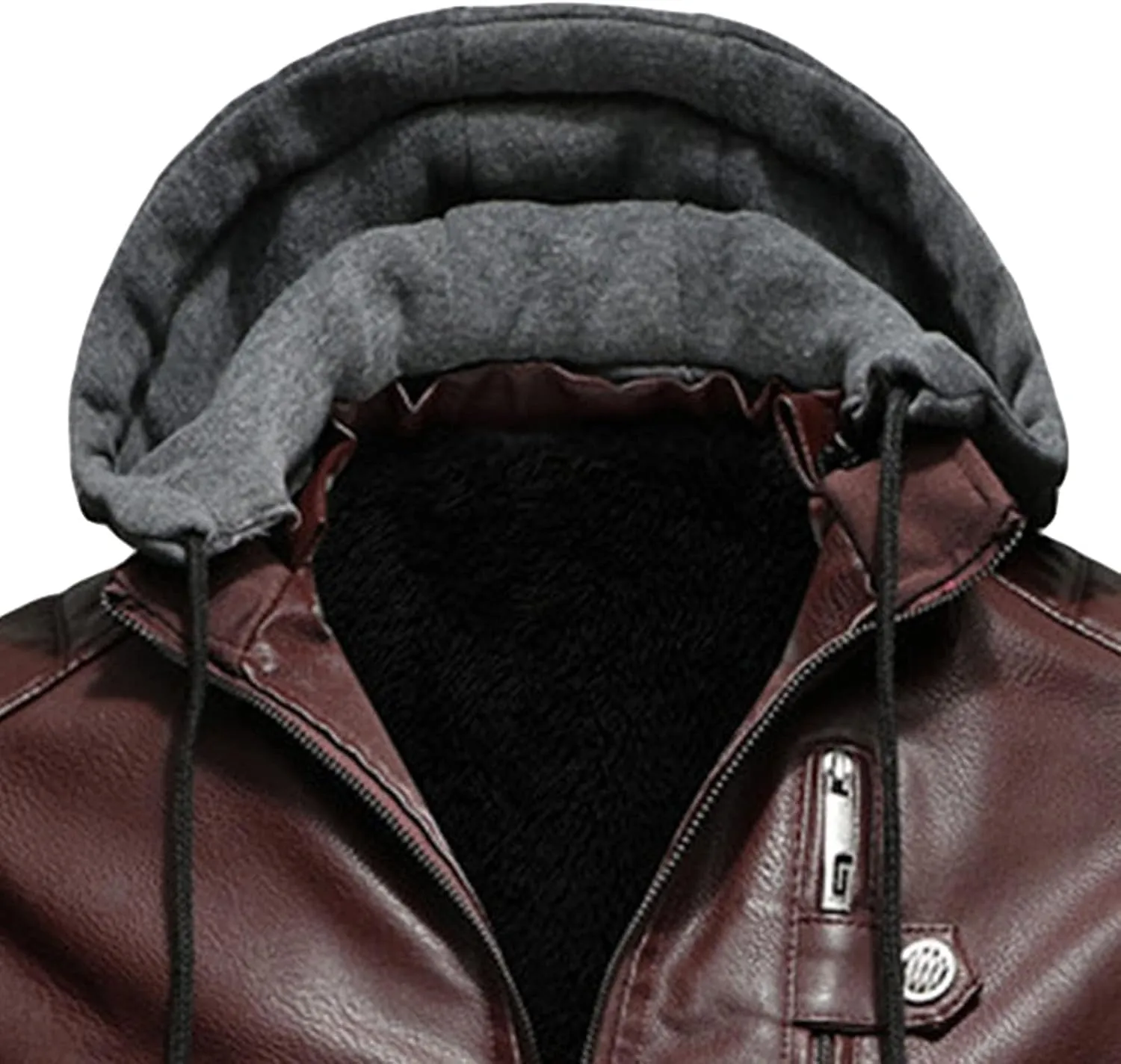 JEShifangjiusu Men'S Sheepskin Shearling Hooded PU Leather Padded Jacket Aviator Coat Winter Motorcycle Biker Bomber Jacket