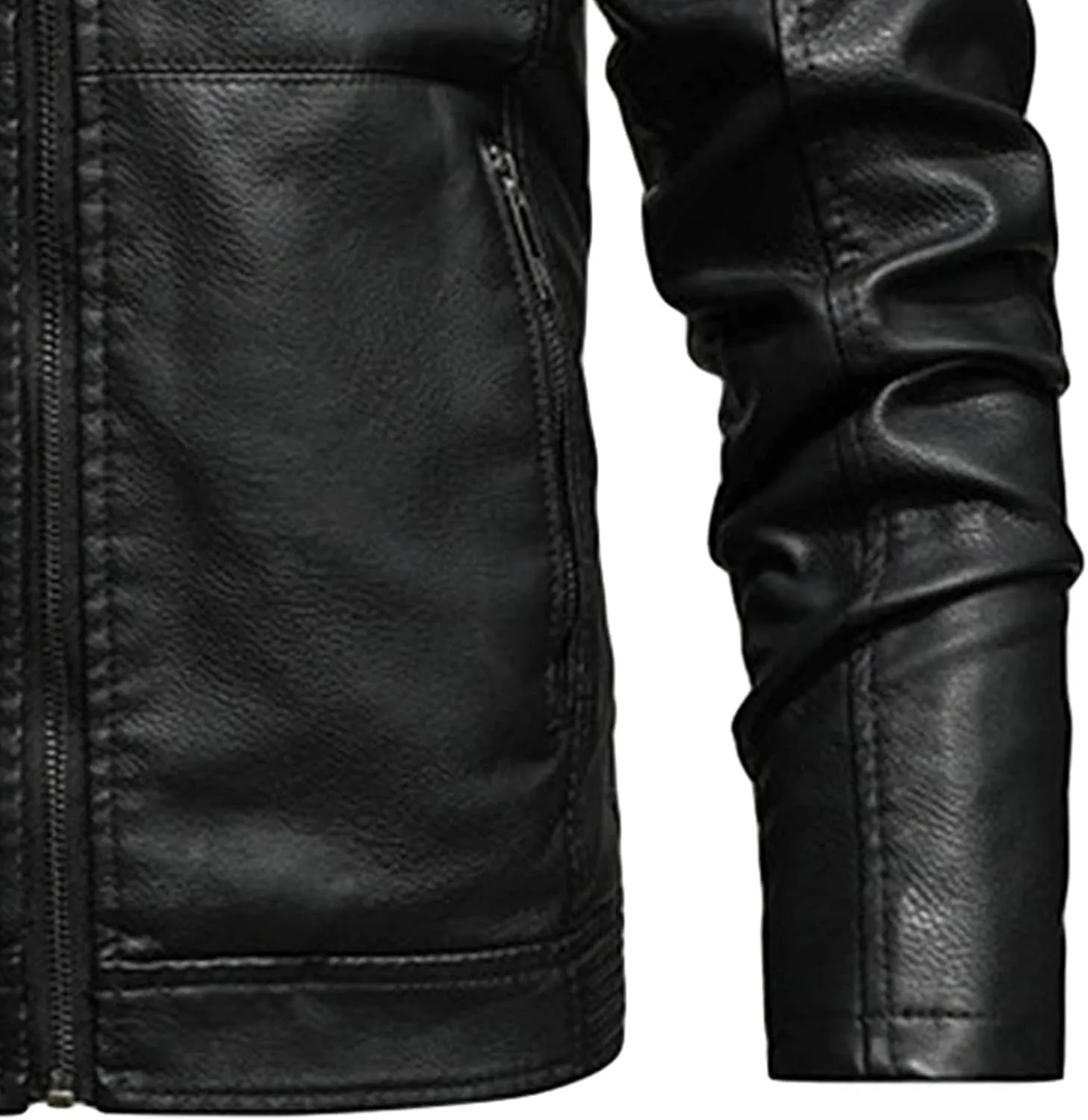 JEShifangjiusu Men'S Sheepskin Shearling Hooded PU Leather Padded Jacket Aviator Coat Winter Motorcycle Biker Bomber Jacket