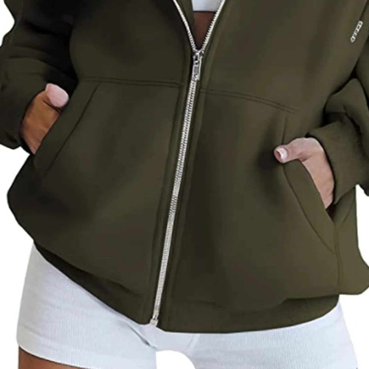 JEsilunmaMY Women's Cute Oversized Hoodies Zip Long Sleeve Drawstring Sweatshirts with Pocket Casual Loose Fall Sportwear