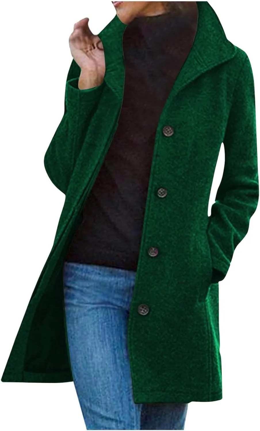 jsaierl Women's Warm Single Breasted Peacoat Mid Long Trench Coat Fall Winter Fashion Elegant Jackets Overcoat Windbreaker