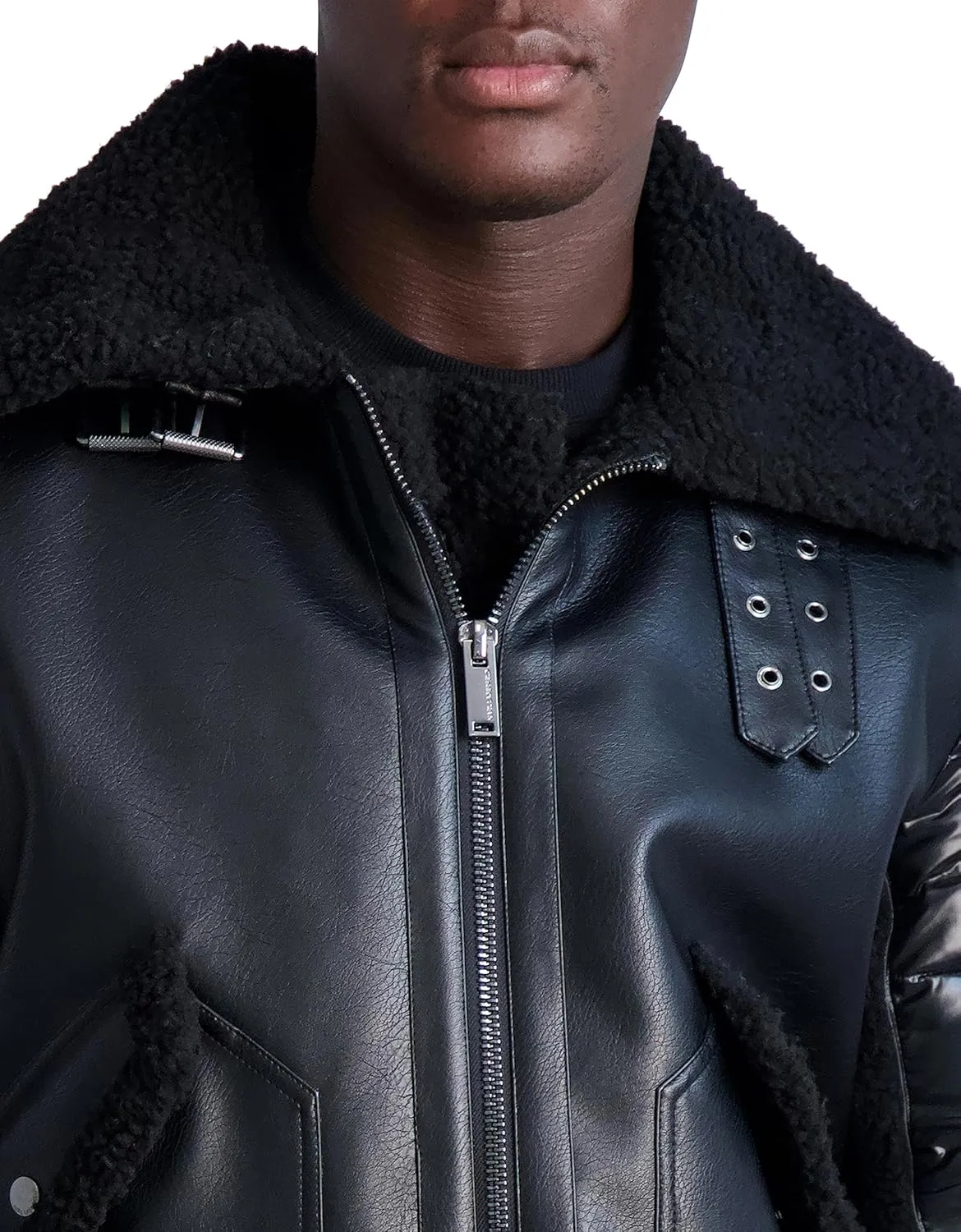 Karl Lagerfeld Paris Men's Faux Shearling Aviator Jacket
