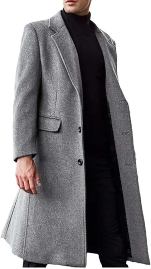 KELYWELL Mens Notched Lapel Trench Coat Winter Thick Slim Fit Trench Coats Long Warm Classic Business Overcoat