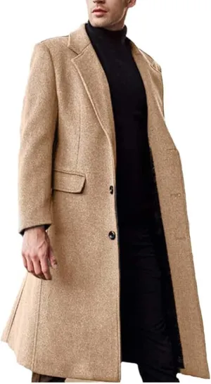 KELYWELL Mens Notched Lapel Trench Coat Winter Thick Slim Fit Trench Coats Long Warm Classic Business Overcoat