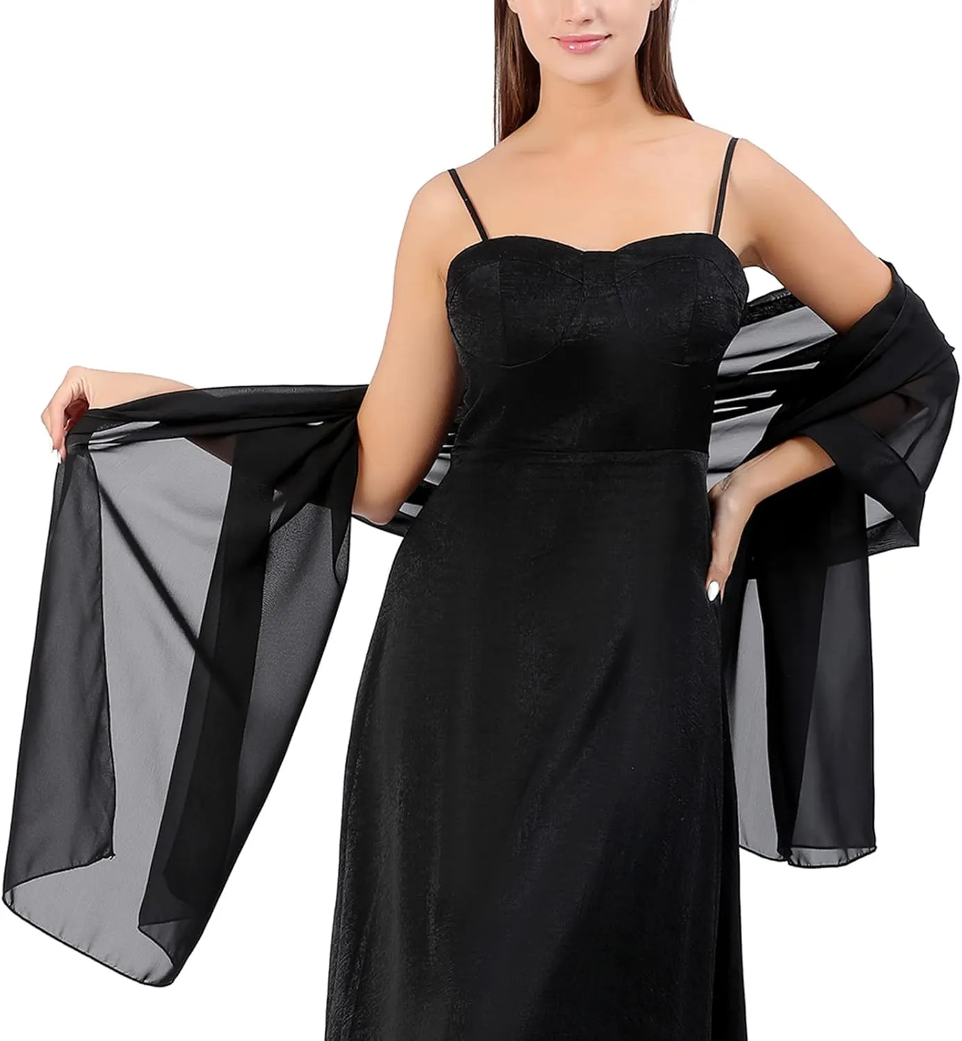 Ladiery Women Chiffon Shawls and Wraps for Evening Dresses, Elegant Soft Sheer Chiffon Stole Bride Wedding Scarf