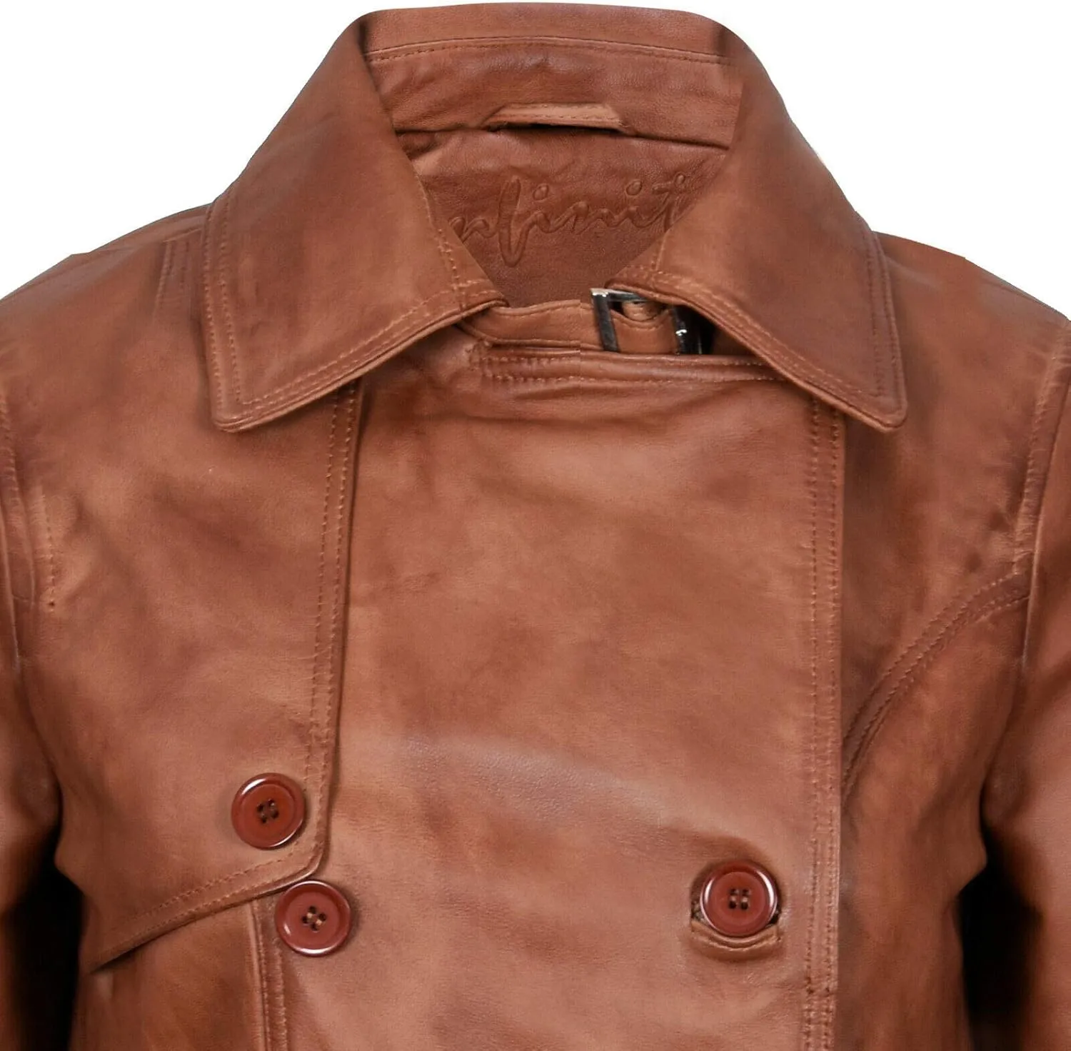 Ladies Leather Trench Coat Tan Mid Length Coat Classic Jacket
