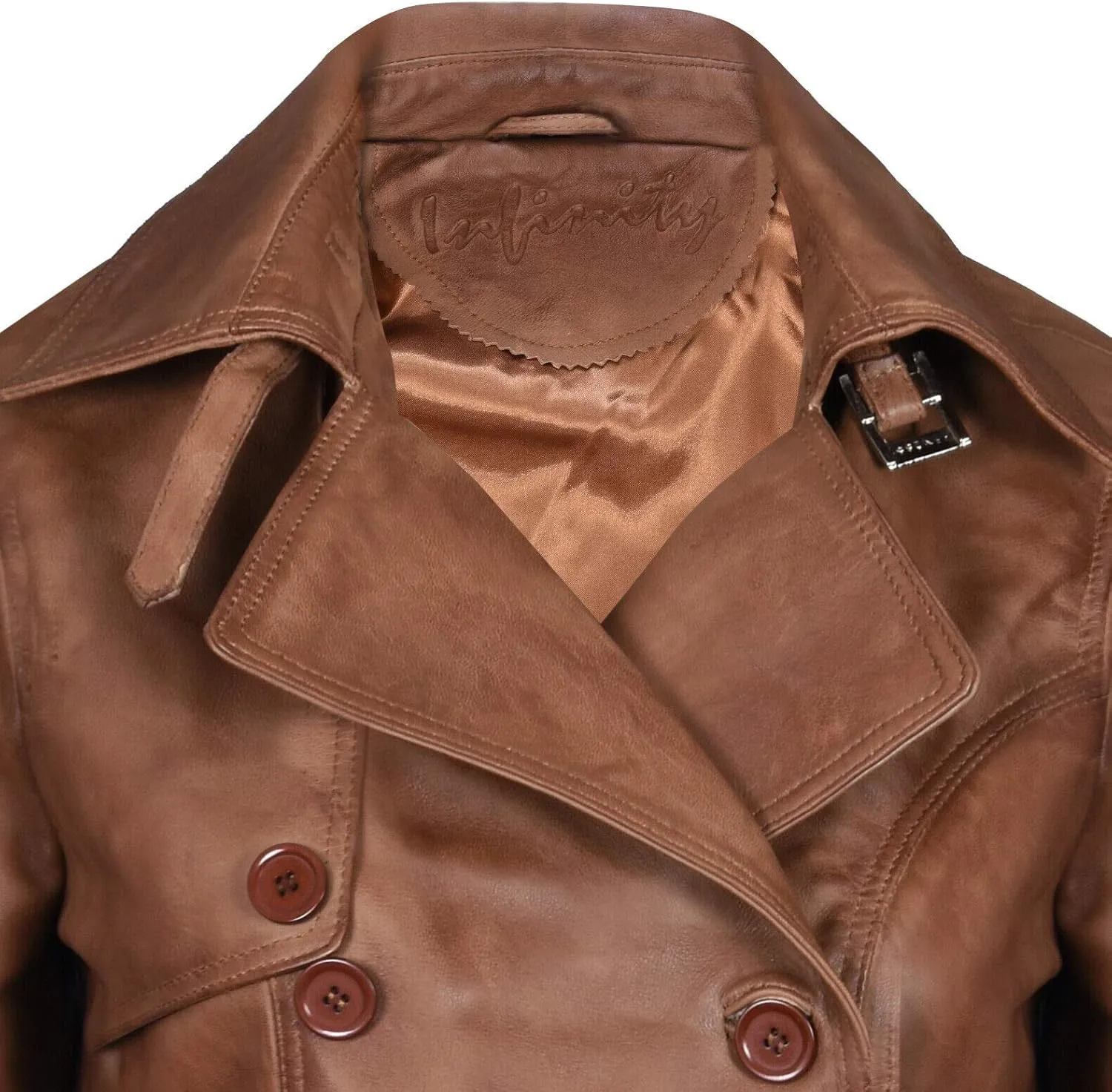 Ladies Leather Trench Coat Tan Mid Length Coat Classic Jacket
