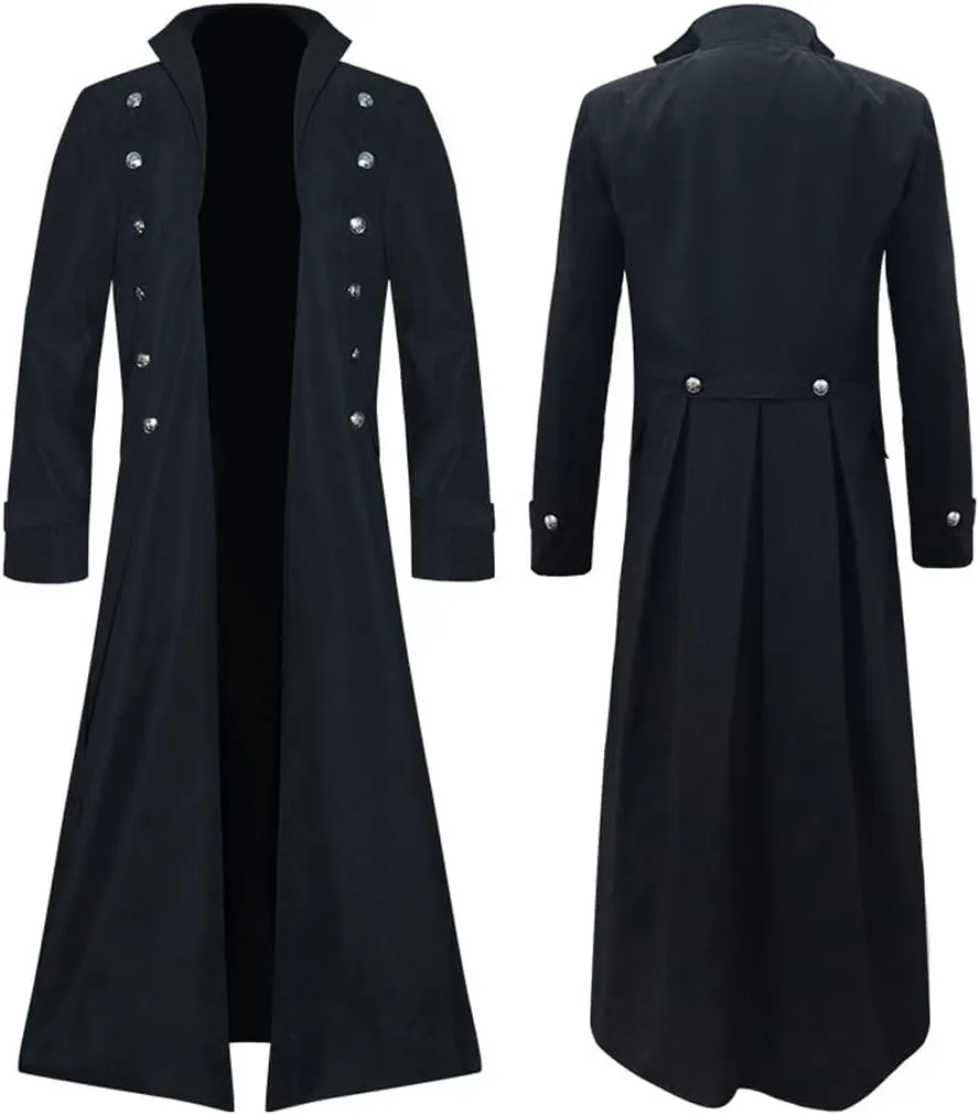 LANGWEI Steampunk Halloween Costume, Medieval Fantasy Witcher Trench Coat Men's Victorian Gothic Cosplay Jacket