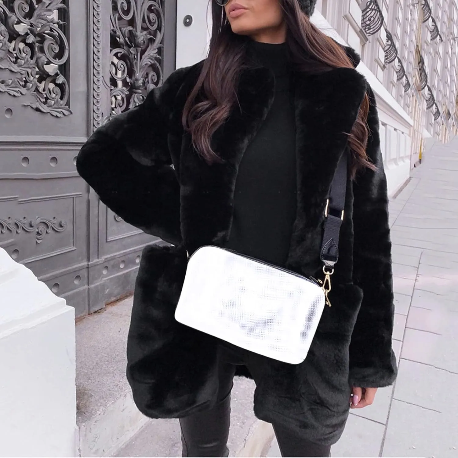 LCMTWX Womens Winter Outerwear Faux Fur Fashion Elegant Coat Pelt Thick Warm Women's Coat Long Sleeve Pockets Shaggy Faux