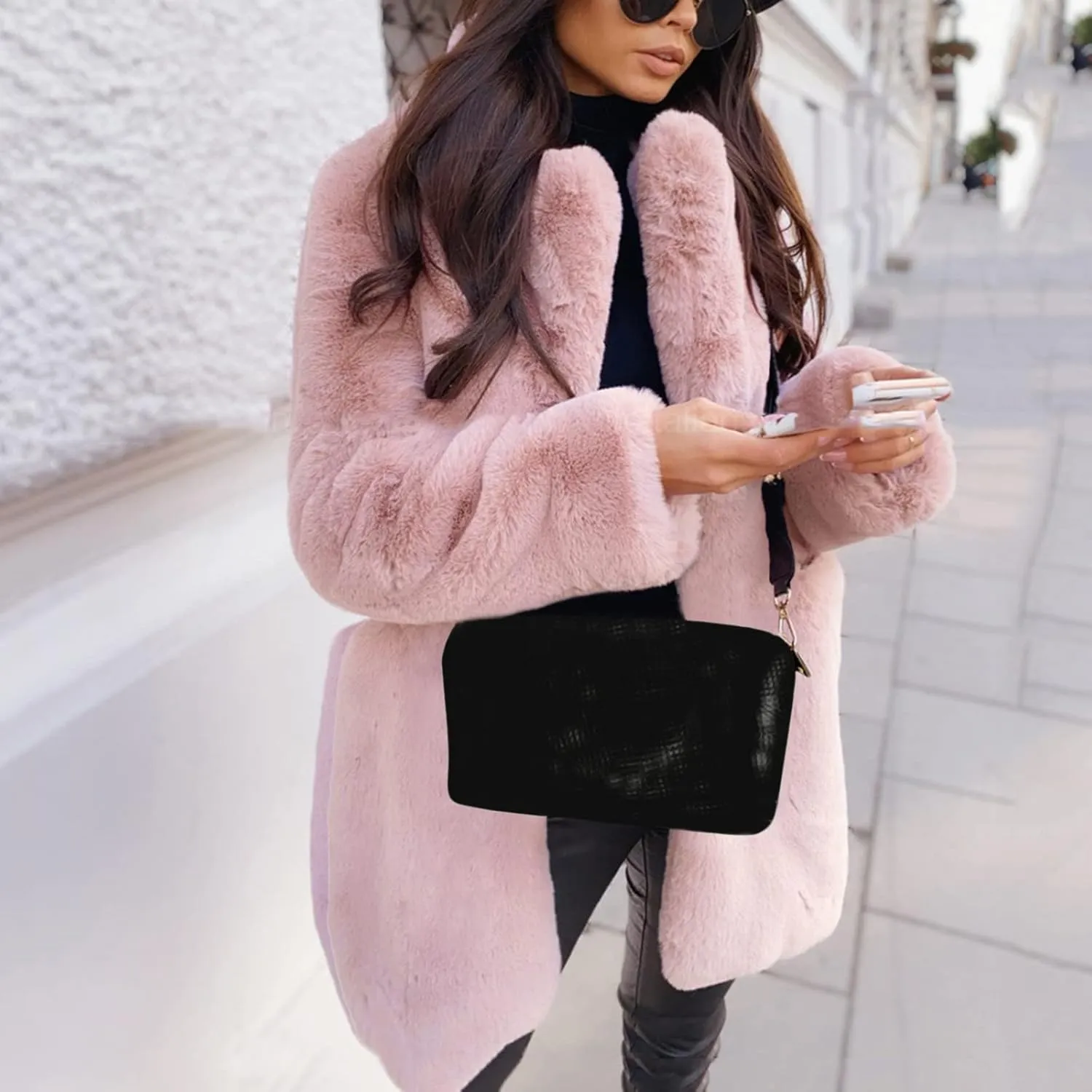LCMTWX Womens Winter Outerwear Faux Fur Fashion Elegant Coat Pelt Thick Warm Women's Coat Long Sleeve Pockets Shaggy Faux
