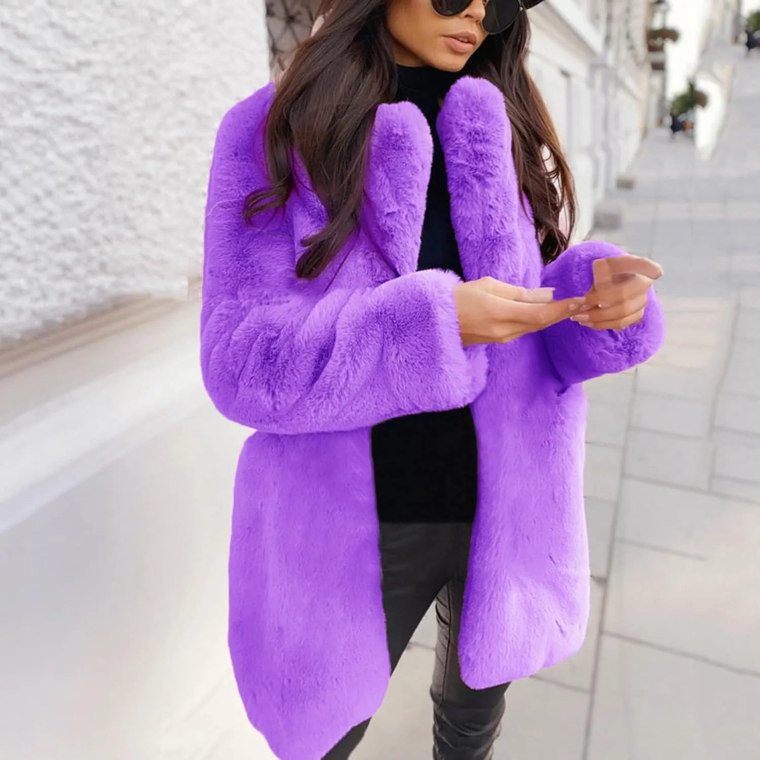 LCMTWX Womens Winter Outerwear Faux Fur Fashion Elegant Coat Pelt Thick Warm Women's Coat Long Sleeve Pockets Shaggy Faux