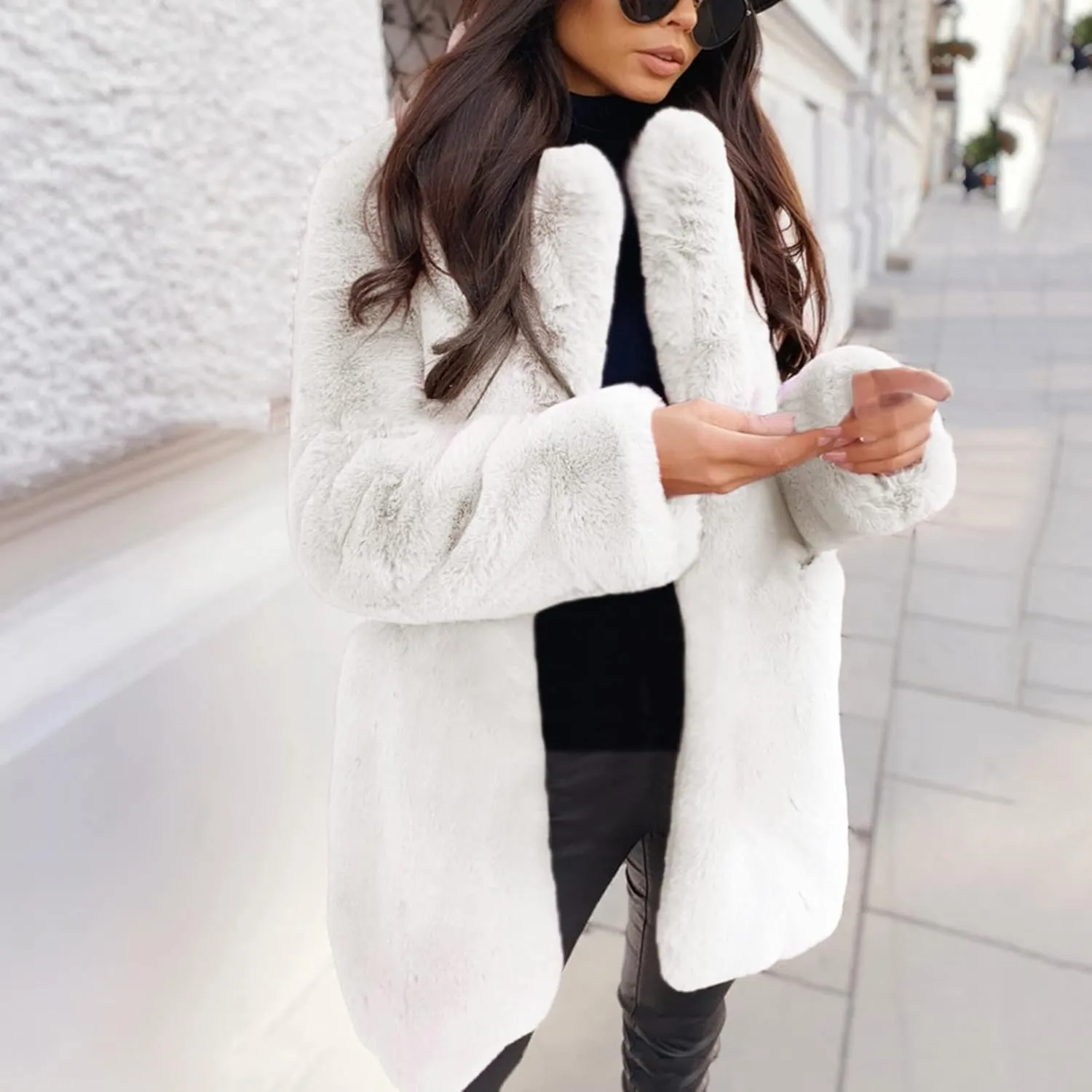 LCMTWX Womens Winter Outerwear Faux Fur Fashion Elegant Coat Pelt Thick Warm Women's Coat Long Sleeve Pockets Shaggy Faux